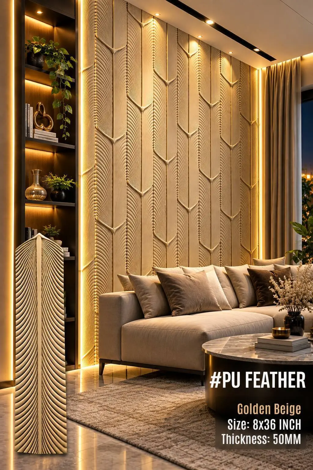 Golden Beige Feather Panel Living Room (1)