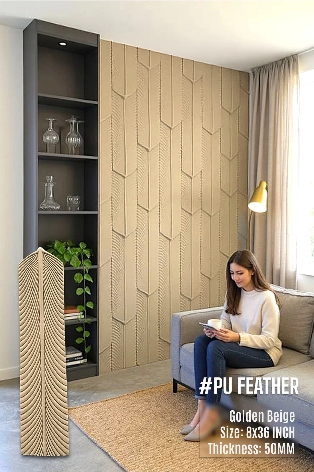 #PU Feather (Golden Beige) (3)